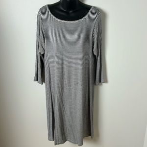 Bamboo, navy and white striped a line dress